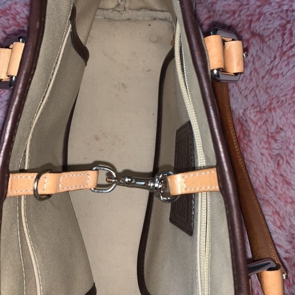 Vintage Rare Coach Leather Canvas Striped Brown Yellow & Tan Satchel Bag - Picture 9 of 14